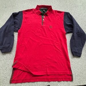 Vintage Colours Alexander Julian Mens M Red Blue Rugby Polo Shirt Long Sleeve